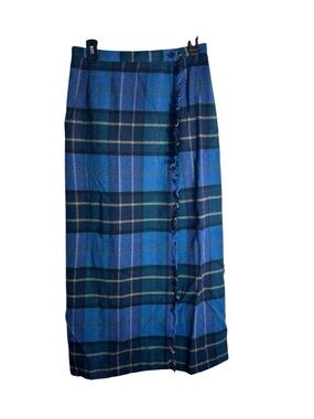 Rafaella Women’s Sz 6 Wool Blend Skirt Blue Plaid Old Money Country Estate 1065